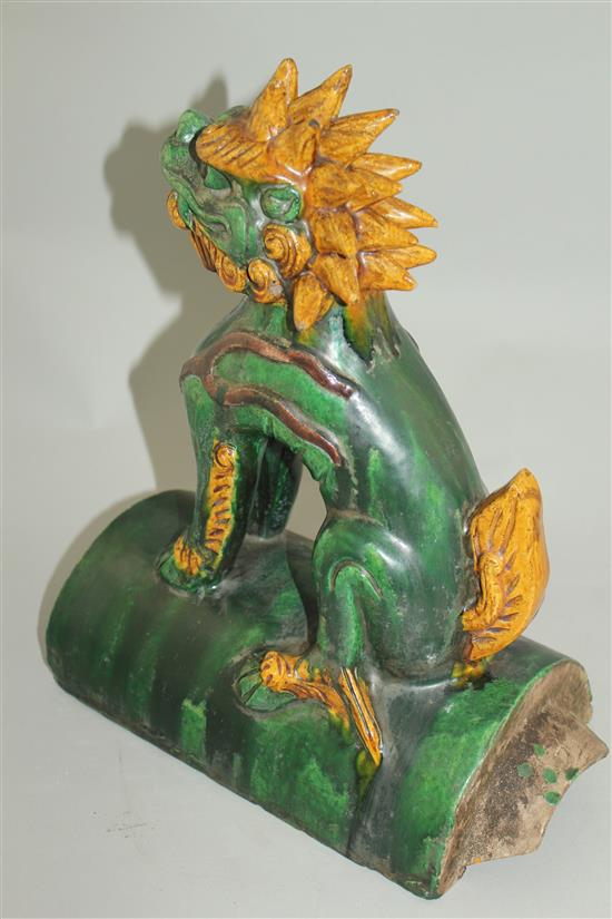 A Chinese Sancai glazed qilin ridge tile, Ming dynasty or later, 34cm